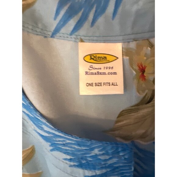 Hawaiian Blue Floral Kaftan Dress One Size Rima - Picture 2 of 3